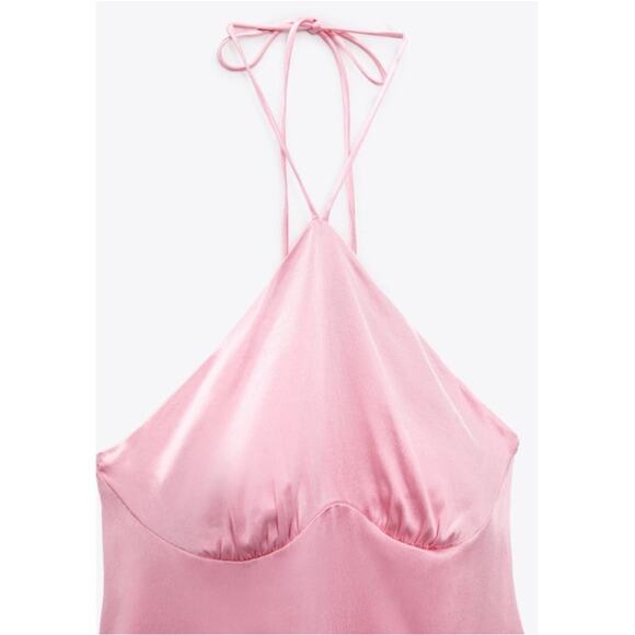 Zara Pink Satin Halter Neck Dress NWT Size L - Picture 7 of 11